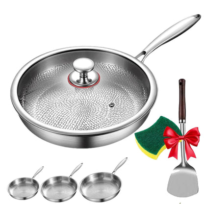 Upgraded Siraats Titanium Hammered Pan, Pot with Lid 10/11/12in Non Stick Titanium Skillet, Scratch-Resistant Multifunctional Durable Safety Frying Pan, Compatible with All Cooktops(L:11in/28cm)