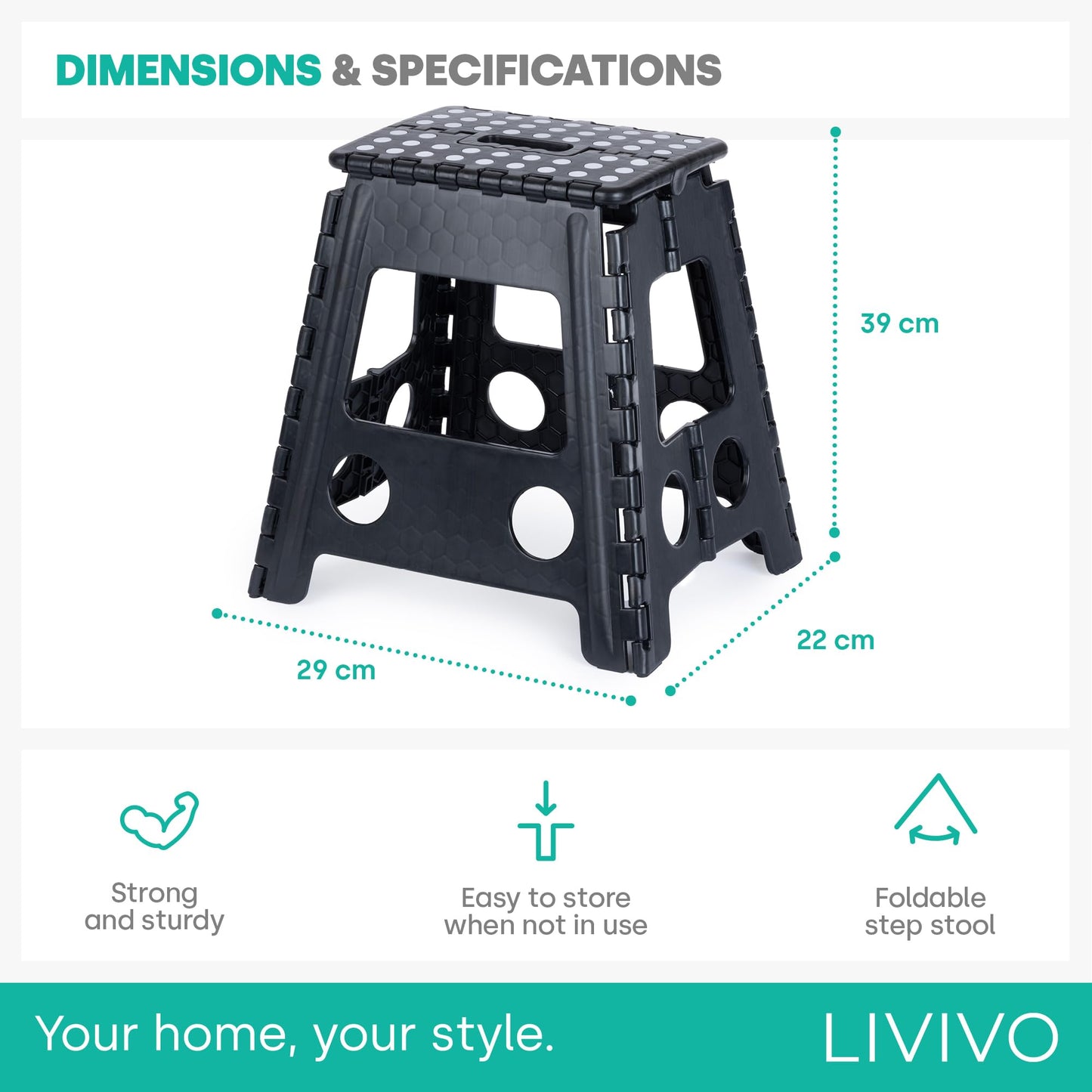 LIVIVO Folding Step Stool – Compact and Lightweight Two Tier Anti Slip Stepping Stool - Folds Flat with Carry Handle for Easy Storage and Transport