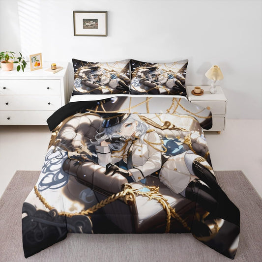 Erosebridal Anime Girl Full Bedding Set for Kids, Kawaii Japanese Anime Comforter Set Cartoon Girl Duvet Insert for Girls Boys Teens Men Japanese Animation Down Comforter, 2 Pillow Cases