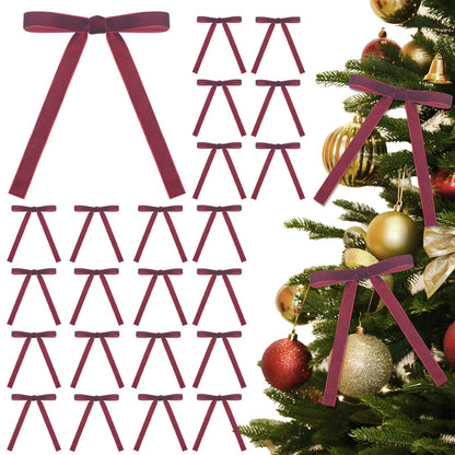 Burgundy Velvet Bows for Christmas Tree, 24 PCS Small Dark Red Christmas Bows Decorations, Maroon Bow Ornaments for Xmas Tree, Wreaths, Garland, Holiday, Gift Wrapping - 5/8'' Wide, 5 × 7 inch