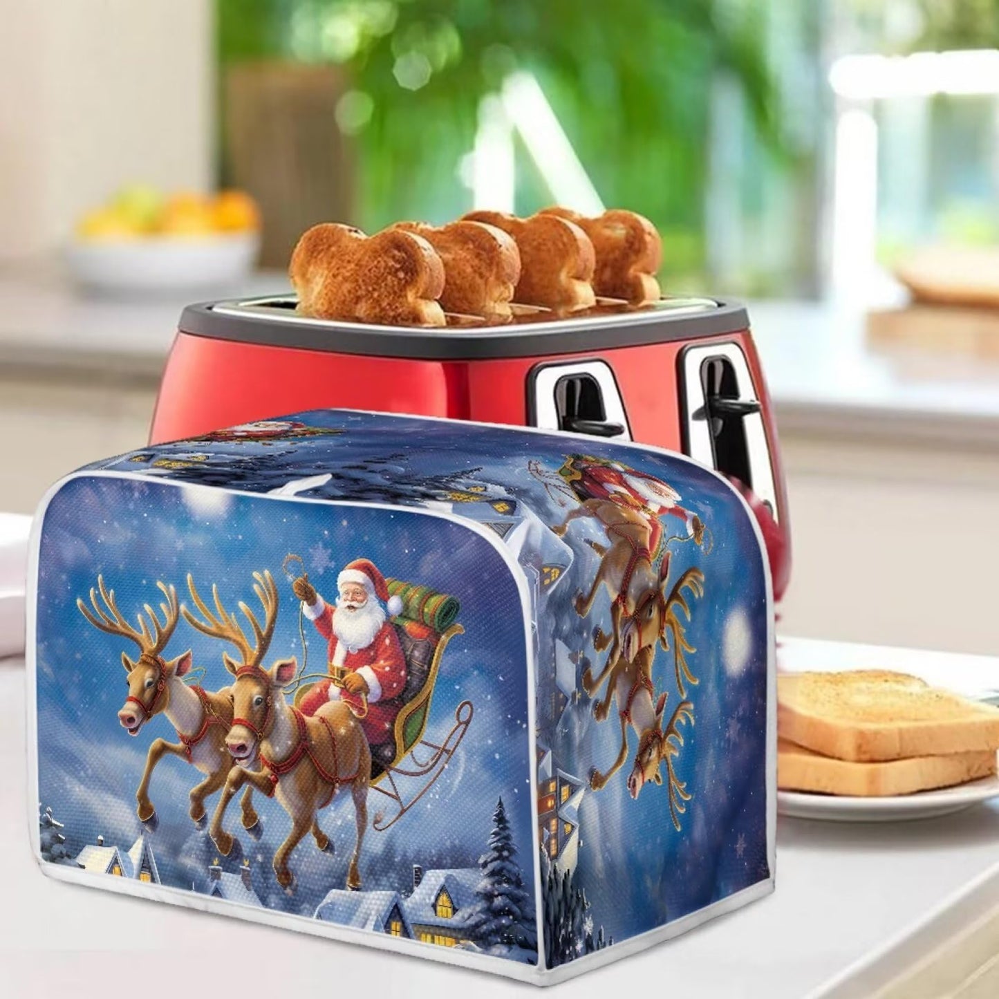 ASQVTIFE Christmas Santa Claus Toaster Cover 4 Slice for Kitchen Toaster Christmas Ornament Small Appliance Dust Cover Toaster Oven Covers for Kitchen Counter Bread Machine Oven Dust Covers
