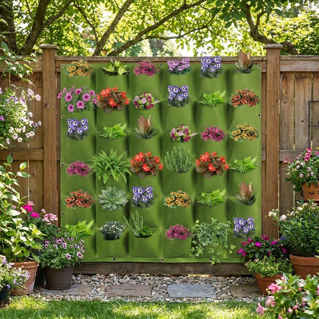 WFIST Vertical Hanging Planter Bag, Breathable Felt Wall Garden Planter with Metal Grommets, Indoor/Outdoor Space-Saving Herb & Flower Growing Pouch (36-Pocket)