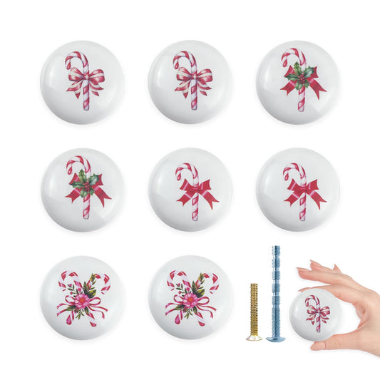 Lasyman 8Pack 1.5" Ceramic Christmas Holiday Peppermint Candies Cabinet Door Candy Cane Knob Covers Decorative Drawer Knobs