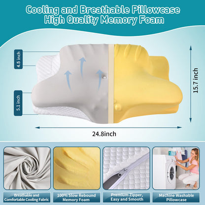 Cervical Neck Pillow for Pain Relief - Ergonomic Memory Foam Pillows for Sleeping, Cooling Side Sleeper Pillow for Neck Support, Contour Orthopedic Bed Pillow for Back Stomach Sleepers