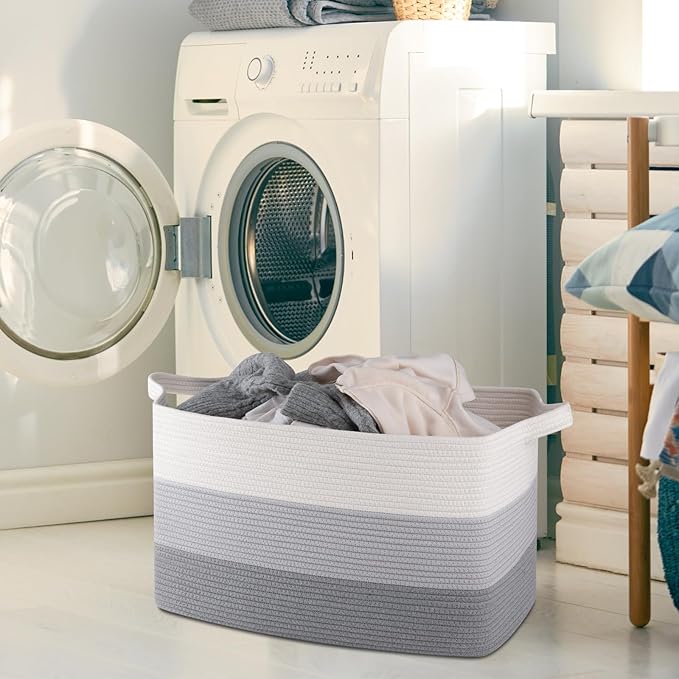 OIAHOMY Extra Large Blanket Basket, 95L Cotton Rope Woven Laundry Basket