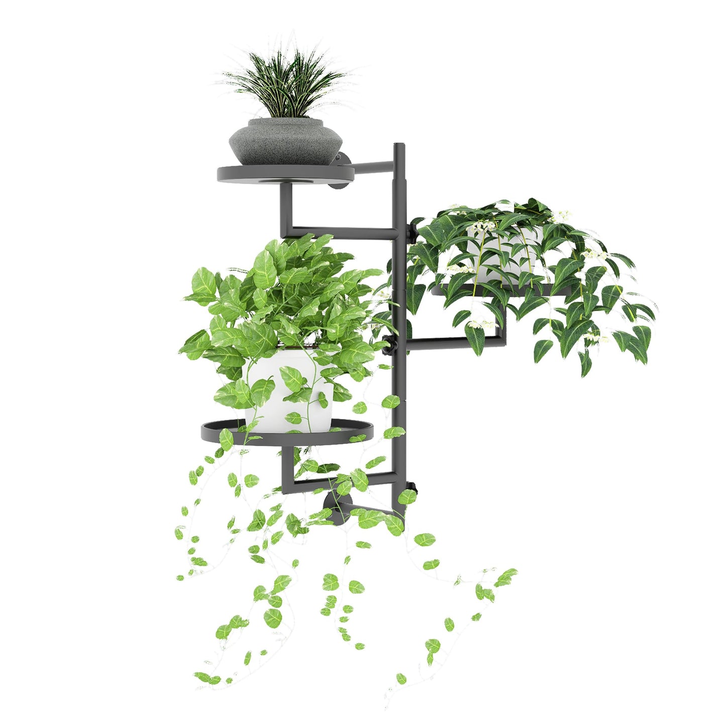KAAPSAM Rotating Wall Plant Shelves Plant Shelf for Window 3-Tier Metal Wall Plant Holder for Multiple Plants with Hanging Indoor Home Decor