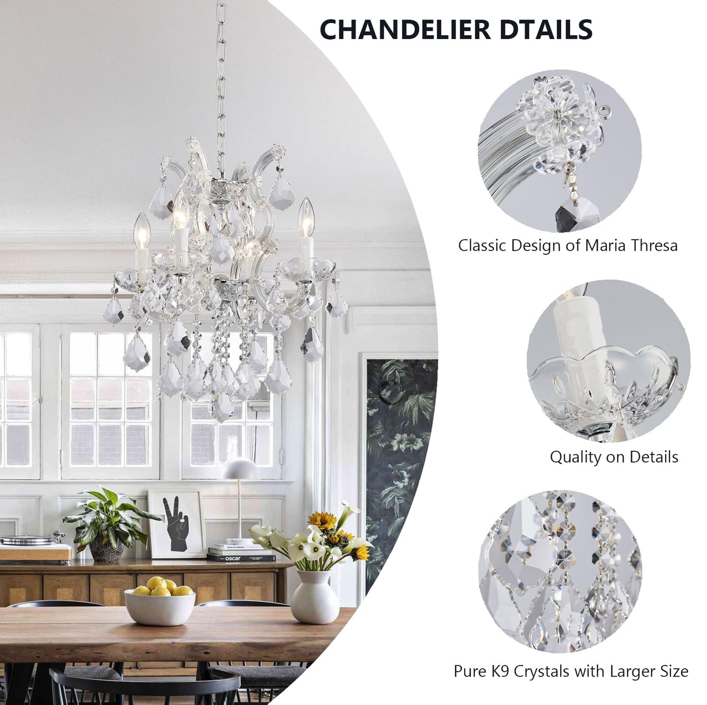 TMAFON Modern Crystal Chandeliers for Dining Room - Small Crystals Chandelier Lights for Girls Bedroom, Dining Room, Hallway, Kitchen Island, Bathroom, Closet