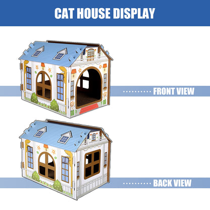 SEKAM Cardboard Cat House with Scratcher/Catnip (16.5''L x 12''W x 13''H), Play House for Indoor Cats， Cat Scratching Box & Hideaway Furniture, Hideout for Small Animals