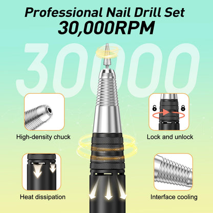 20000RPM Electric Nail Drill Professional Nail File Drill Acrylic Nails Kit for Manicure Gel Nail Polish Remover with 1 Pack of Sanding Bands(Pink)