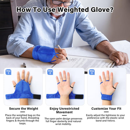 Hoomtree 2pcs Weighted Gloves for Hand Tremors and Parkinson's, Improved Hand/Wrist Stability & Mobility, Adjustable Wrist, Weights Strengthening Tool (Blue, S)