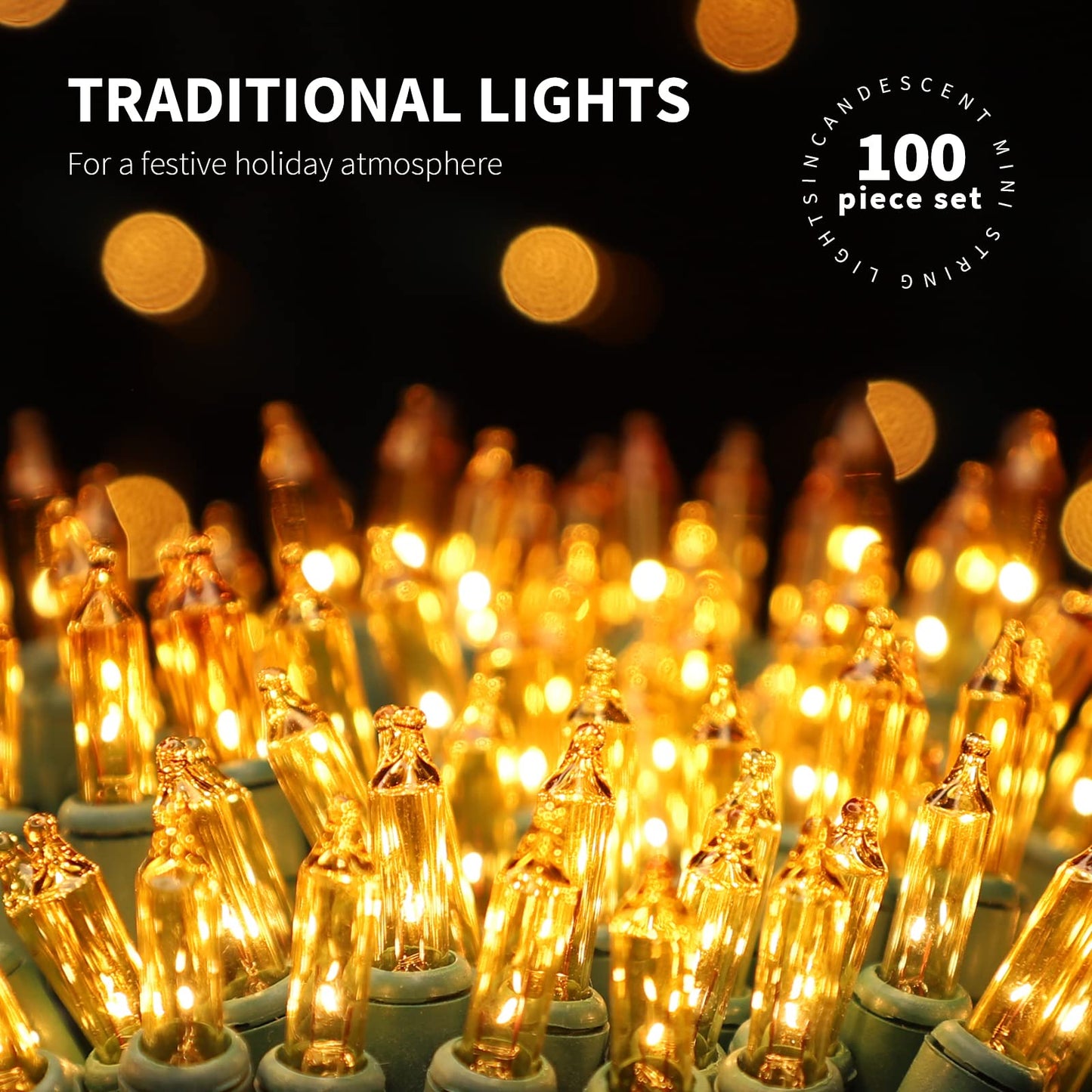 JUSTPRO 100LIGHTS Yellow Extra-Bright with End Connectors Christmas Decorative Lights 5.98m UL Certified Mini String Light Set Waterproof for Home Garden Holiday Christmas Tree Party Patio Wedding