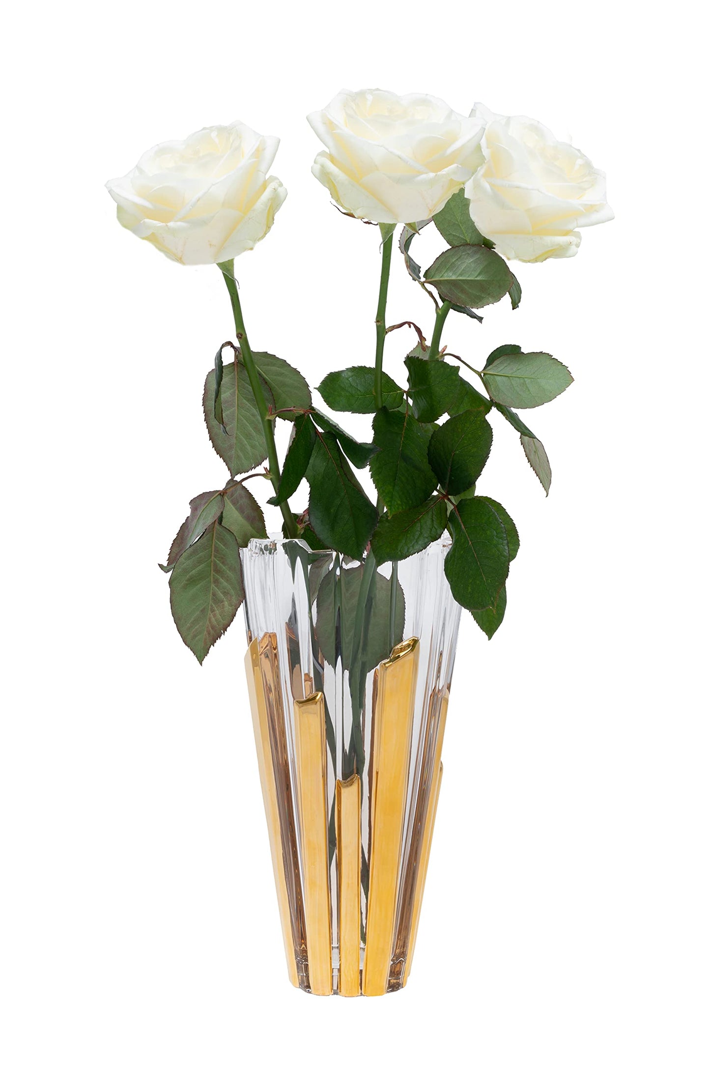 Bohemian Made Design Luxurious Decorative Tabletop Piano Golden Stripe Crystal Glass Flower vase, 12" Height, Precious Wedding Home Decoration Gift
