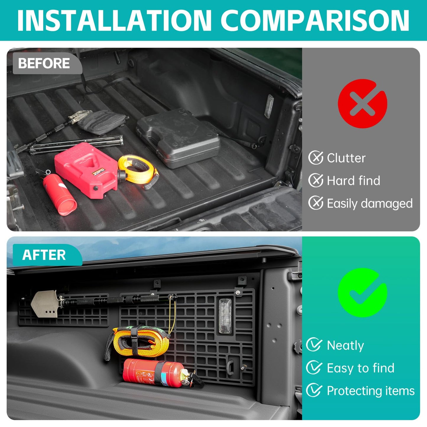 OUSUWO Side Truck Bed Molle Panel Rack System Compatible with 2019-2024 Jeep Gladiator JT 5FT Accessories Cargo Storage Organizer Tools Rack Fit for 19-24 Gladiator JT Accessories (Not Fit 2025)