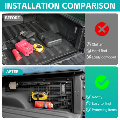 OUSUWO Side Truck Bed Molle Panel Rack System Compatible with 2019-2024 Jeep Gladiator JT 5FT Accessories Cargo Storage Organizer Tools Rack Fit for 19-24 Gladiator JT Accessories (Not Fit 2025)