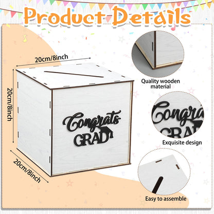 Capoda Wooden Graduation Card Box 8 x 8 x 8 Inch Class of 2026 Rustic Card Box Holder with Slot for 2026 Graduation Party Decorations Supplies(White)