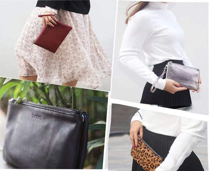 befen 100% Genuine Leather Clutch bags for women,【Small】 Real Leather Ladies Wristlet Purse with Detachable Wrist Strap & Zip Closure for Evening,Holiday, Fit Phone 8 Plus or Phone Less 6.5 Inch