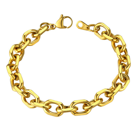 ChainsHouse 18K Gold Plated Chain Link Bracelet Bangle Gift Punk Rock Hip Hop Women Men Jewelry Rolo Bracelets 9mm 7.5 inch