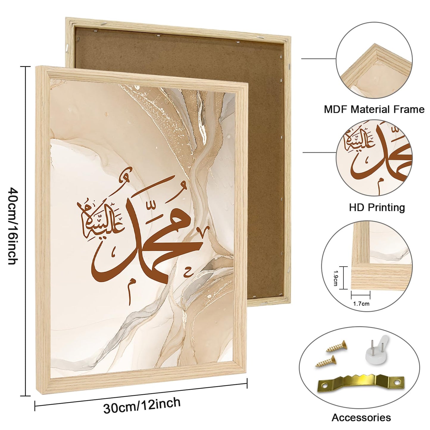 3 Pcs Framed Canvas Wall Art Gray Beige Marble Canvas Prints Muslim Arabic Islamic Calligraphy Ayat Al Kursi Pictures for Living Room Bedroom Hallway Wall Decor 90x40cm(12"x16"x3pcs) (No Plexiglass)