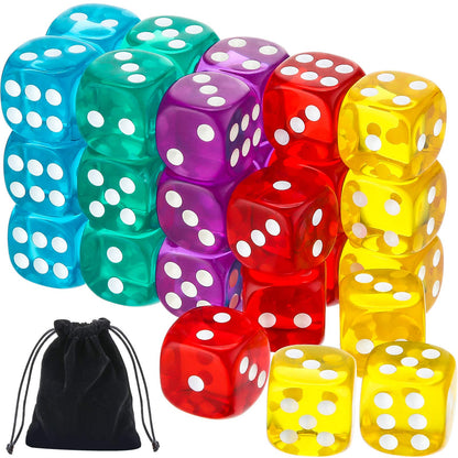 TecUnite 30 Pcs 6-Sided Dice Set 14 mm Bulk 6 Sided Colored Dices for Board Games, Math Learning