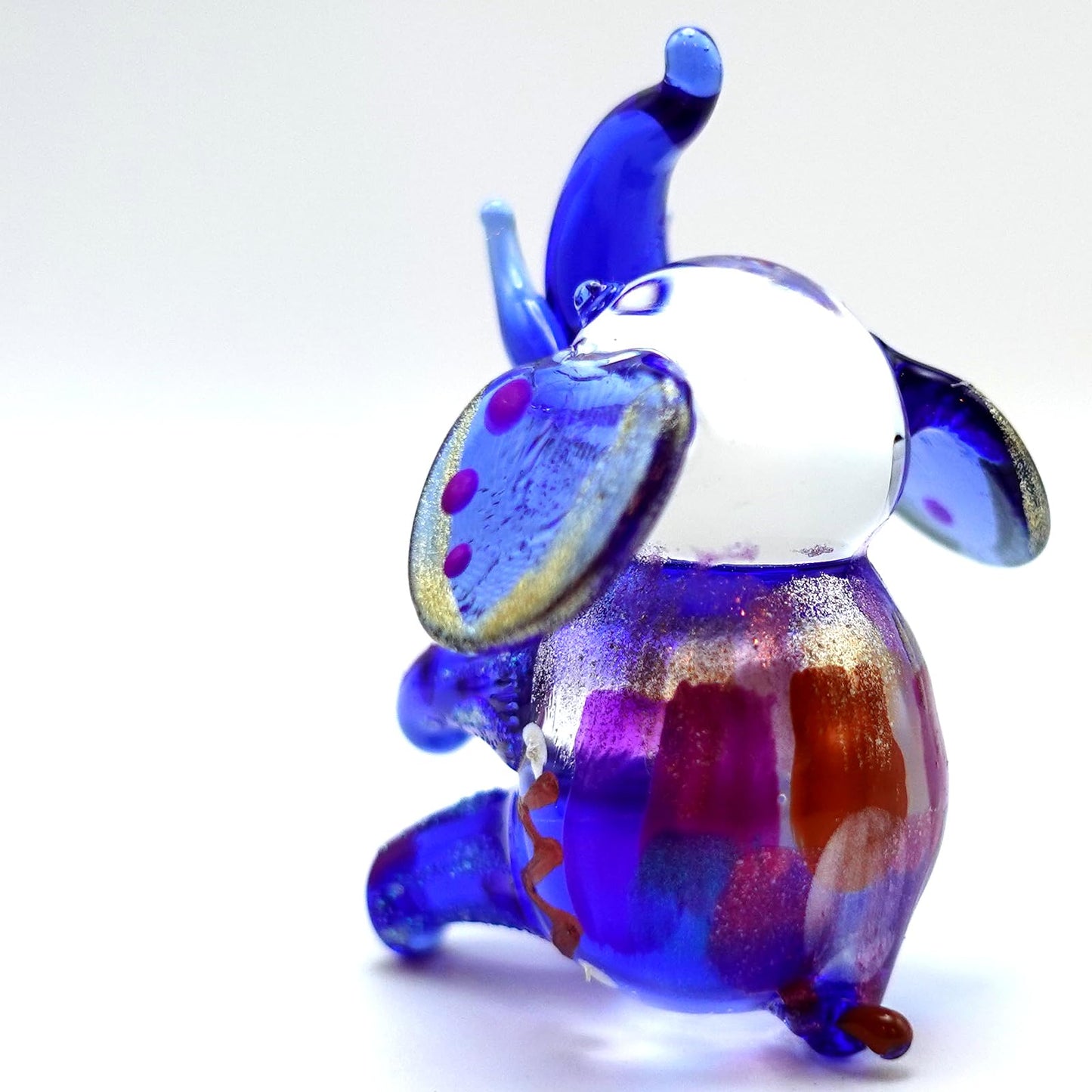 Sansukjai Elephant Sit Miniature Tiny Figurines Hand Painted Blown Glass Art Home Décor Animal Collection Gift (Multi-Purple)