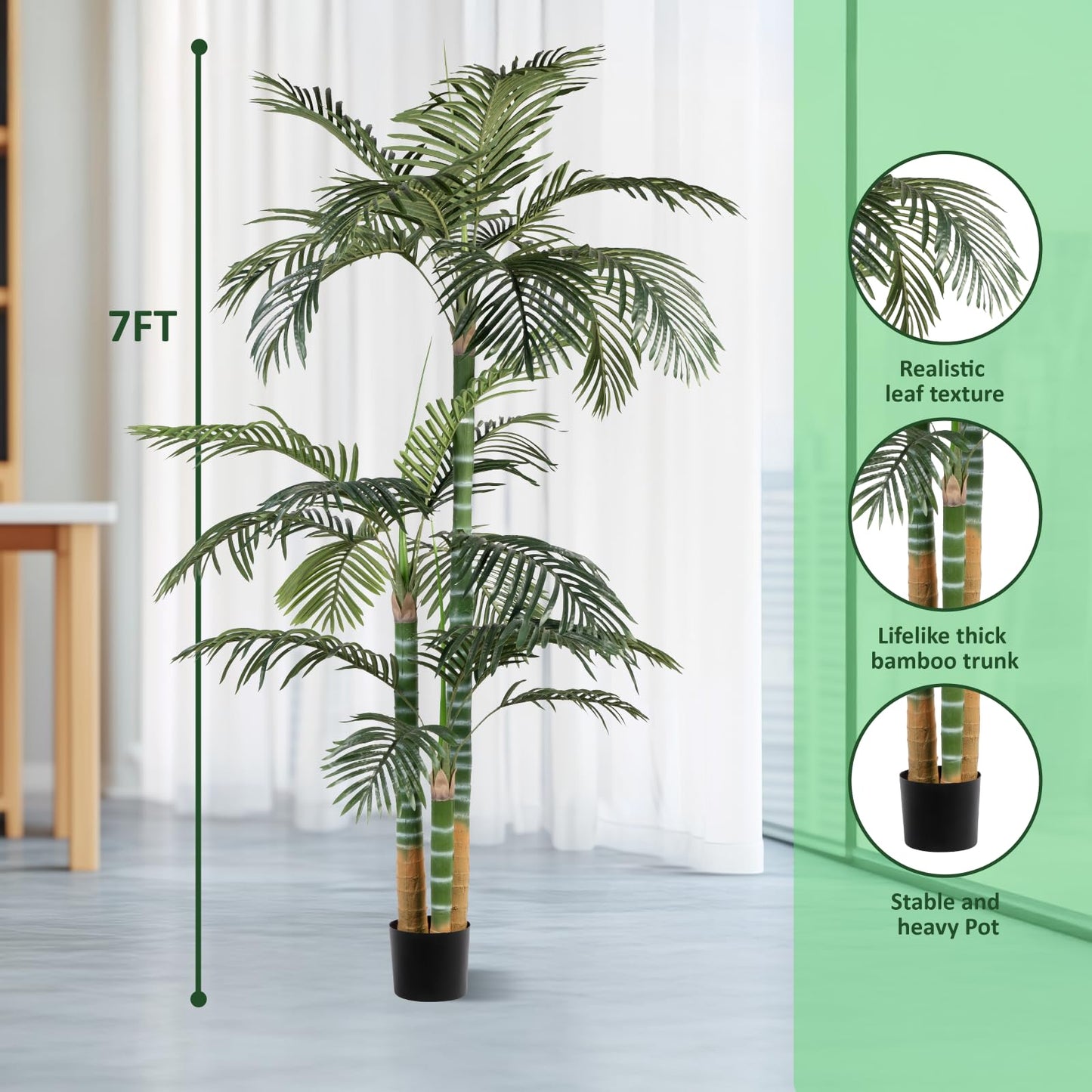 Artificial Palm Tree, Tall Tropical Palm Tree Faux Palm Plant for Indoor Outdoor Office House Living Room Home Decor