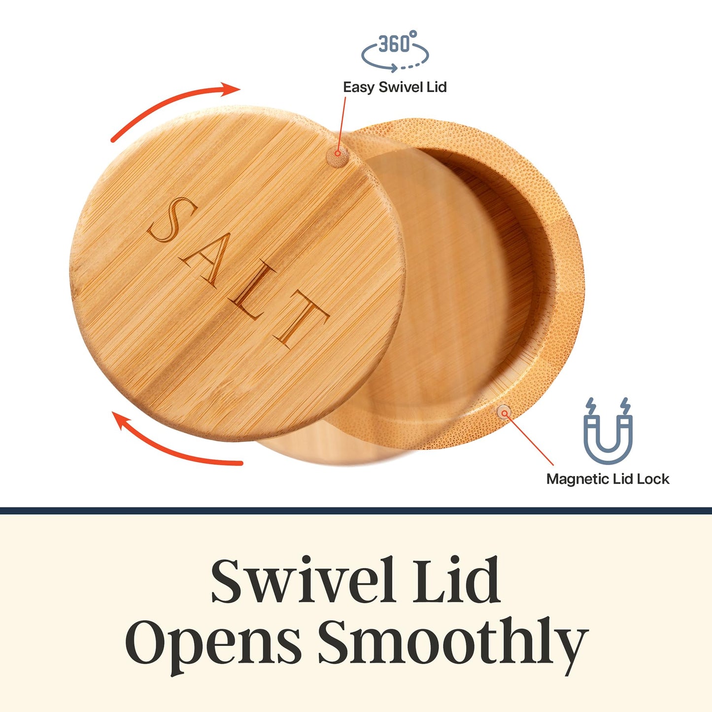 Totally Bamboo Salt Cellar with Swivel Lid - Wooden Salt Container, Bamboo Spice Box for Kitchen Countertop, Engraved Lid with Magnetic Closure, 6 Oz