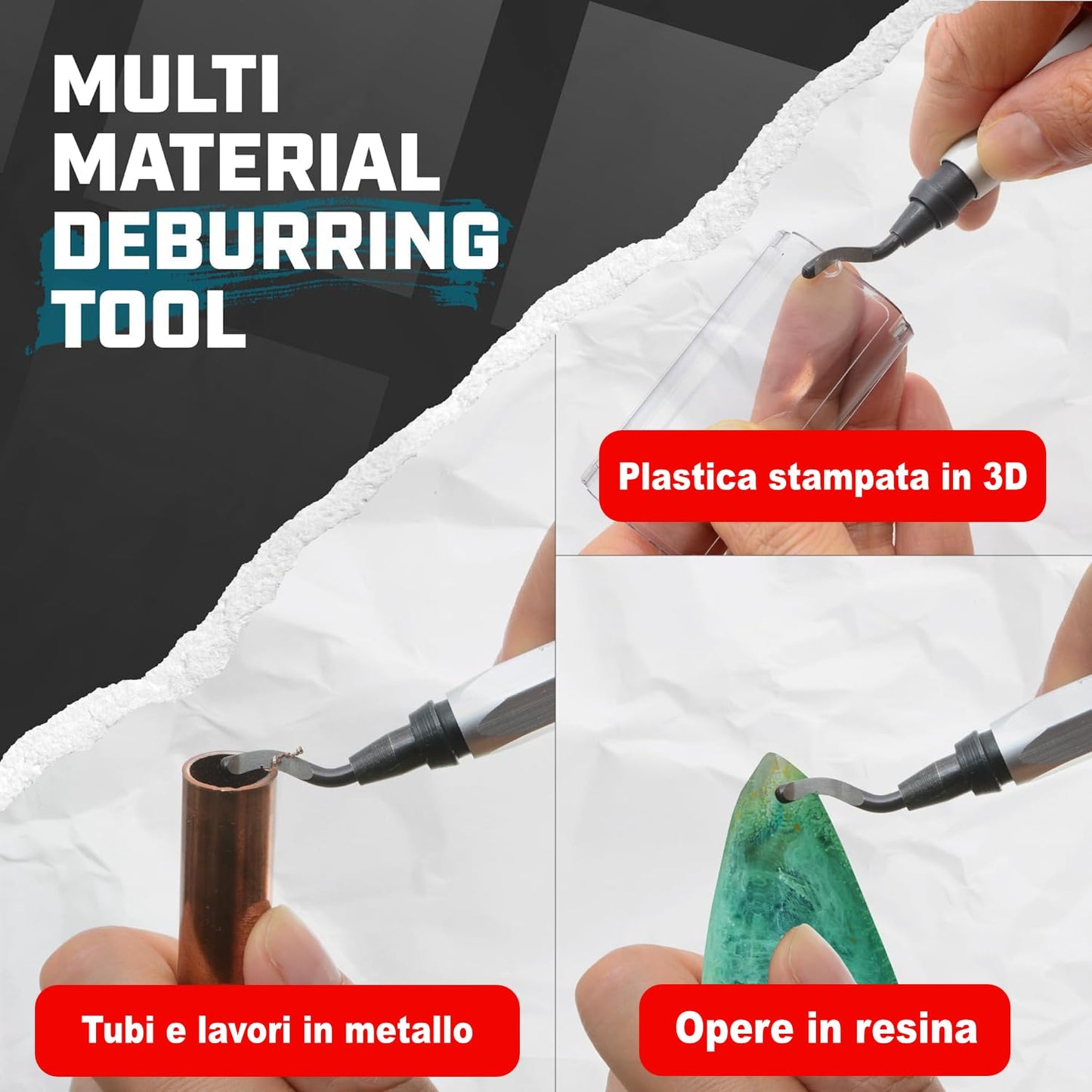 AFA Tooling - Deburring Tool with 10 Extra High Speed Steel Blades - Works on Metal, Resin, PVC, and 3D Printed Plastic Edges - Great for Copper and PVC Pipes, 3D Printing, Resin Art, and Metal Work