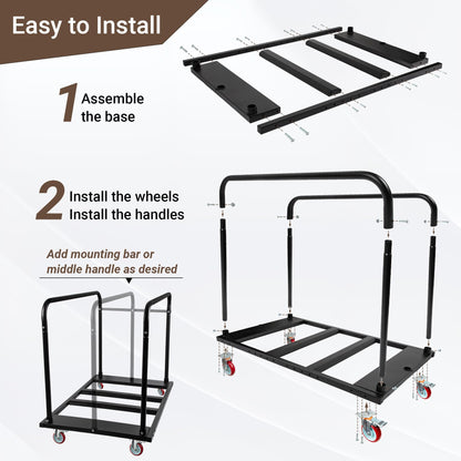 Eastrexon Folding Table Cart, Heavy Duty Table Dolly w/ 5" PU Swivel Wheels, Drywall Dolly Cart w/ 1800 LBS & 10 Table Capacity for Party Events, Hotel, Factory, Warehouse, (45.6" L x 29" W x 39" H)