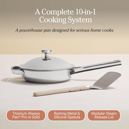 Our Place Mini Titanium Always Pan Pro | 8.5" PFAS-Free Nonstick Frying Pan with Spatula | Chef-Grade Tri-Ply Stainless Steel & Aluminum Build | Induction & Oven-Safe up to 1000°F | Chrome