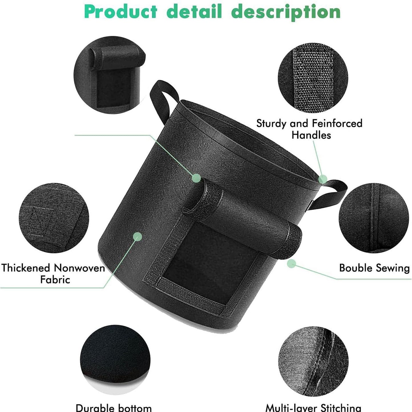xingjieyun 3 Pack of 5-Gallon Potato Planting Bags with Harvest Viewing Window, Thickened Breathable Non-Woven Planters with Handles - Ideal Fabric Planting Containers for Plant Potatoes (Black)