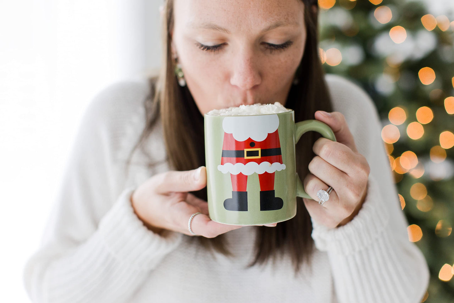 Pearhead Matching Christmas Mugs, Holiday Santa And Elf Mug Set, Christmas Home Décor, Holiday Gifts, Seasonal Coffee Cup Set of 2, Microwave and Dishwasher Safe, Holds 13 oz