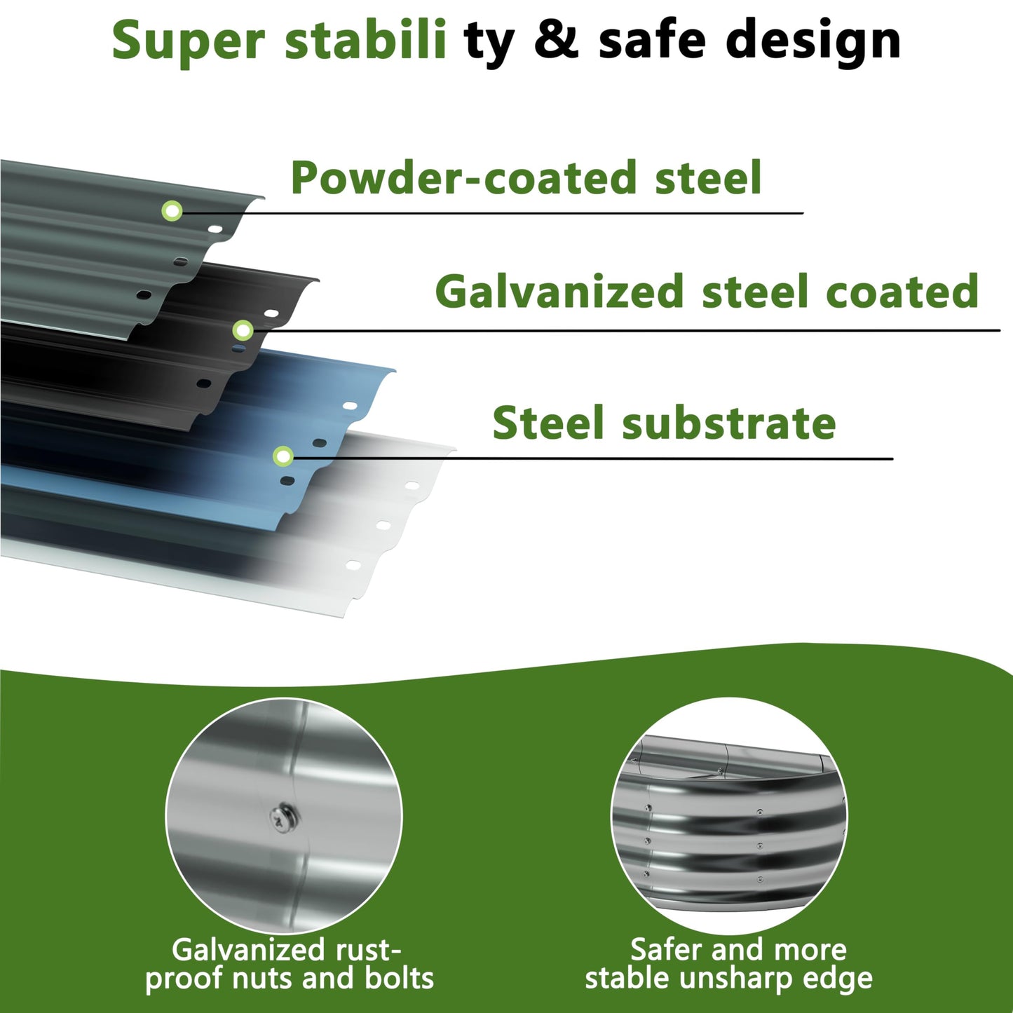 Foxlang 4x2x1ft(2 Pack) Galvanized Oval Raised Garden Bed,Outdoor Planter Box Metal Patio Kit Planting Bed for Vegetables Flowers Herb,Silver
