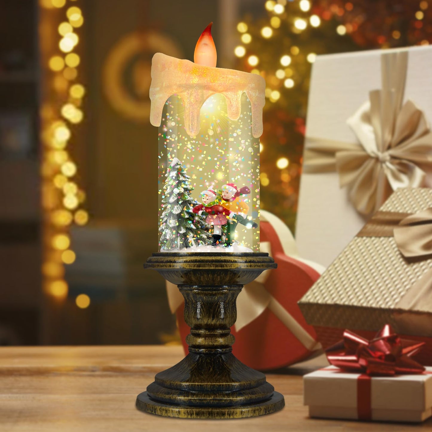 AOMIL Christmas Flameless Candles, Flickering LED Candles with Timer, Snow Globe Candle Lights for Christmas Decorations