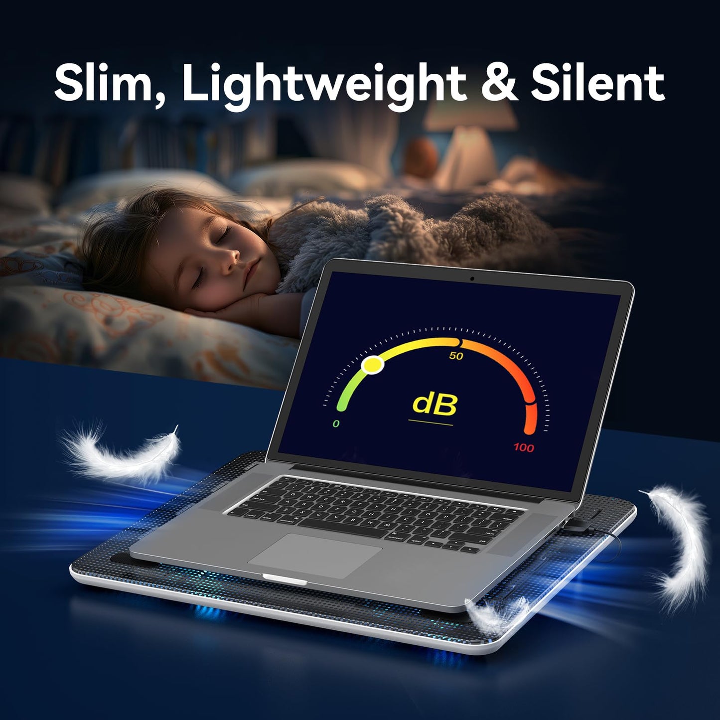 TECKNET Laptop Cooling Pad, Portable Slim Quiet USB Powered Laptop Notebook Cooler Cooling Pad Stand Chill Mat with 3 Blue LED Fans, Fits 12-17 Inches (White)