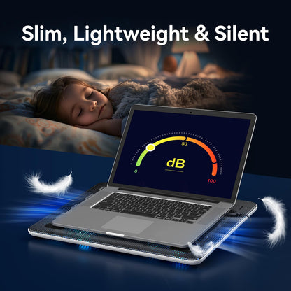 TECKNET Laptop Cooling Pad, Portable Slim Quiet USB Powered Laptop Notebook Cooler Cooling Pad Stand Chill Mat with 3 Blue LED Fans, Fits 12-17 Inches (White)