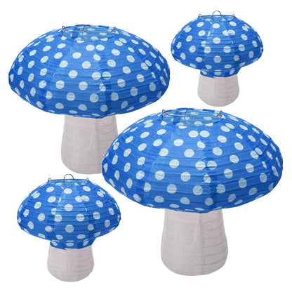 4Pcs Mushroom Shaped Paper Lanterns - Large Mushroom Shaped Lanterns For Nursery, Garden, Christmas Party Decoration - 8 inch, 12 inch (Blue)