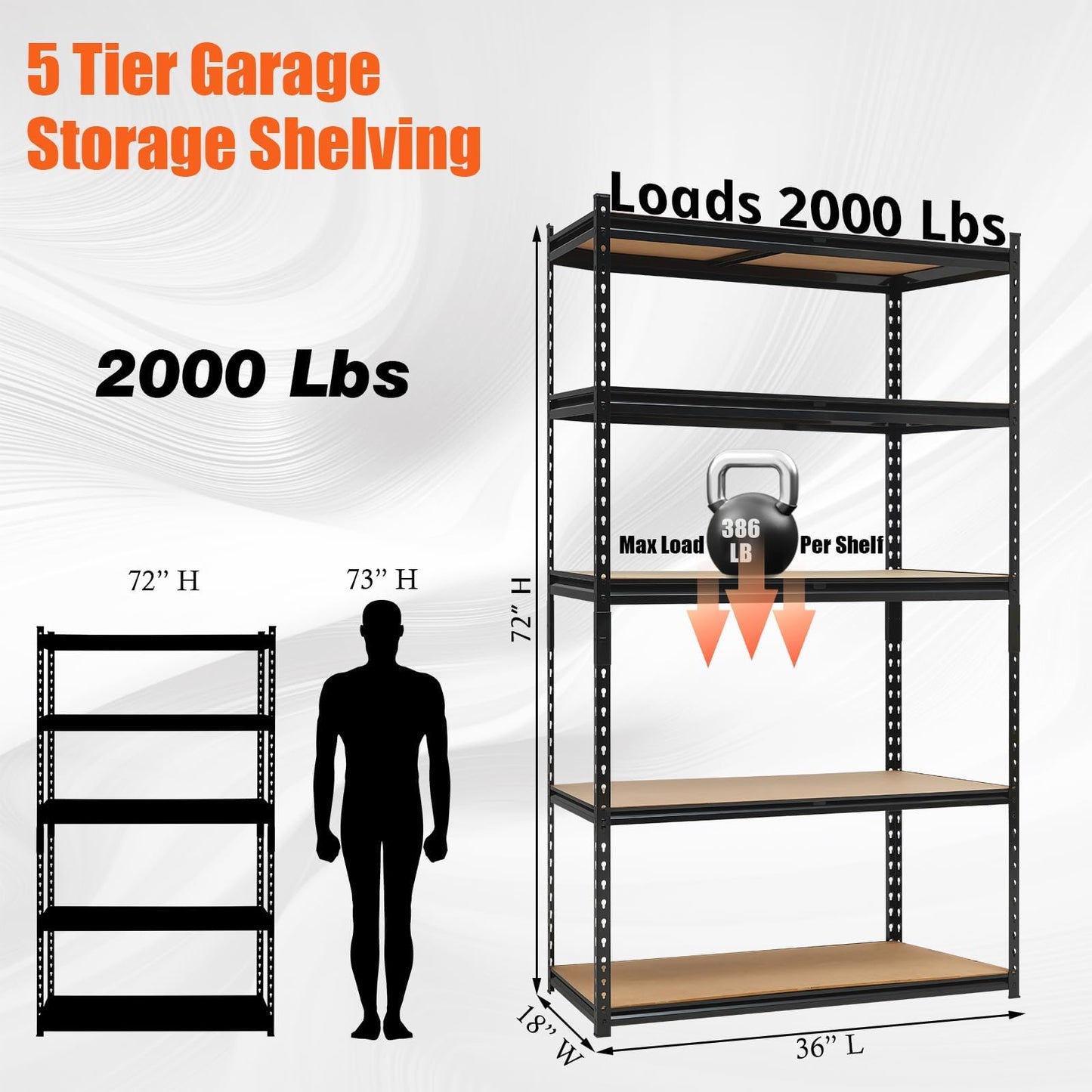 EliteEdge Heavy Duty Garage Shelving Units,5-Tier Adjustable Storage Shelves,60x18x72in,Loads 3000 LBSS,Adjustable Garage Storage Shelving, Metal Storage Utility Racks Shelf Unit