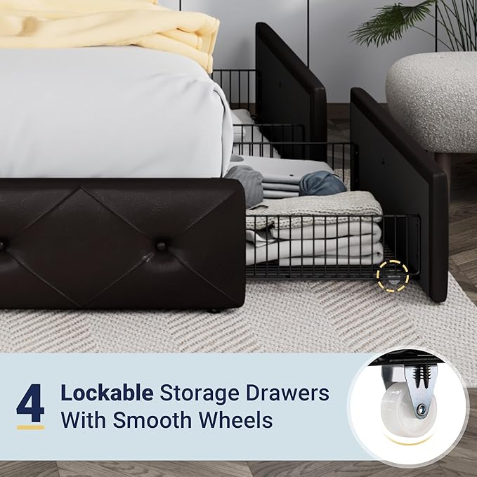Allewie Upholstered King Size Platform Bed Frame