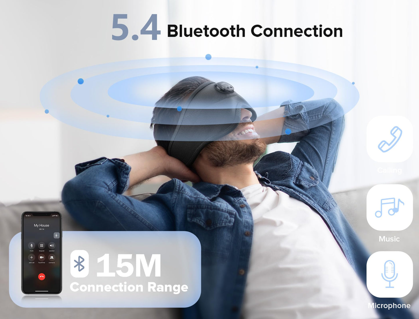 TOPOINT Sleep Mask with Bluetooth Headphones, Breathable Silk Eye Mask for Sleeping Men Women, Bluetooth Sleep Mask Blackout with Speakers, Microphone Handsfree, USB C for Travel Meditation Gifts