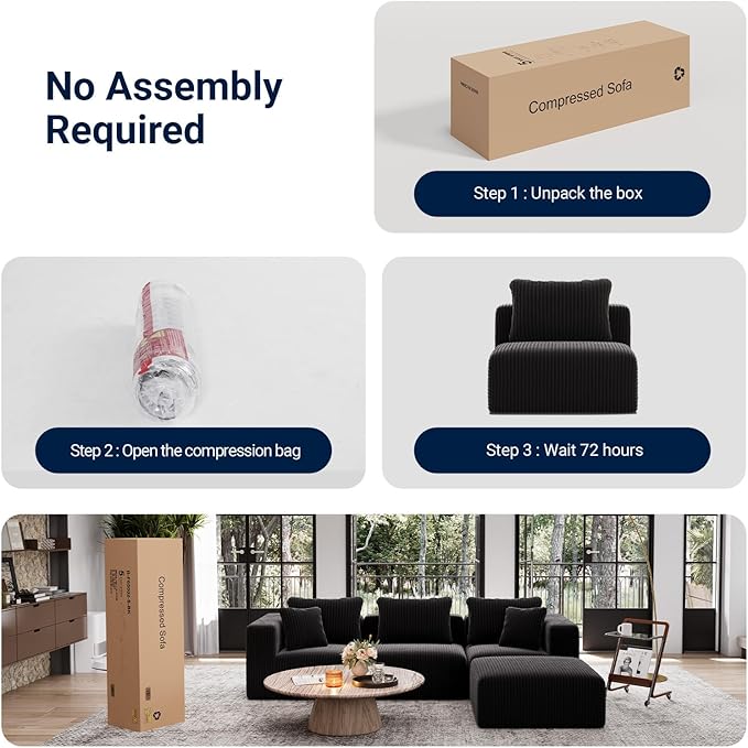 Avenco 106” 3-Seater Modular Sofa Couch, Individually Wrapped Coil Support &