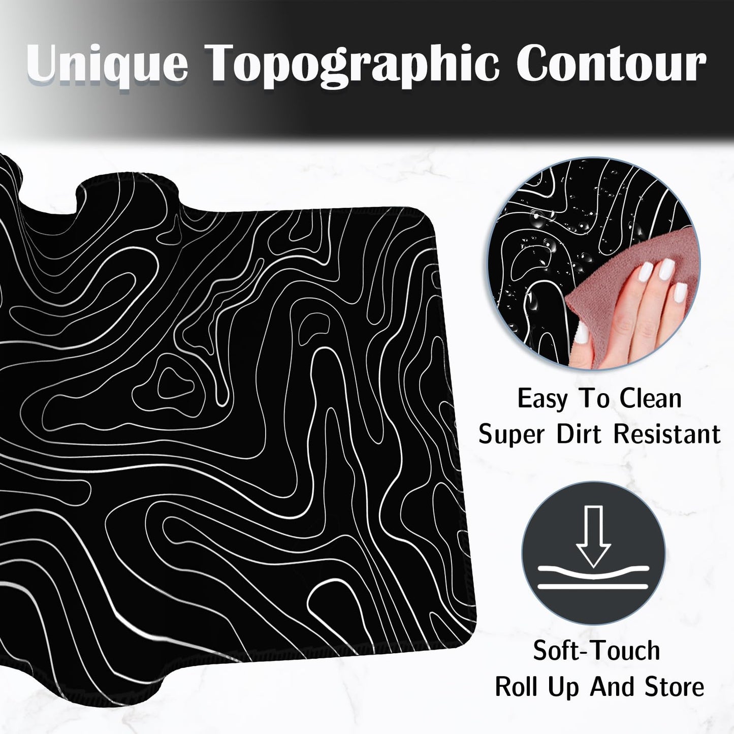 UJoowalk Topographic Gaming Mouse Pad, Large, Black and White, 31.5 x 11.8 in