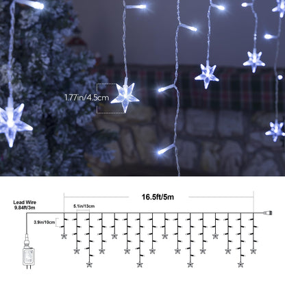 oopswow 16.5FT 200 LED Icicle Lights Outdoor, White Icicle Curtain Light,40 Drops 8 Modes with Timer Star Light,Hanging String Lights for Backdrop,Wedding,Party, Holiday,Xmas Decor,White