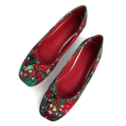 WENJIAZHIZHI Womens Ballet Flats Comfortable Square Toe Slip Ons Casual Bell Loafers Walking Flats Dress Shoes for Christmas Red 39(8)