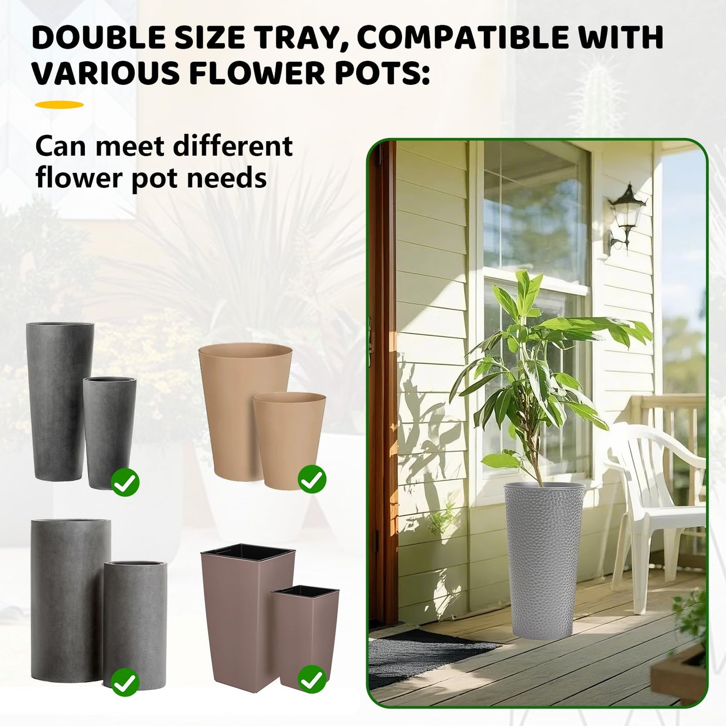 pocezo Adjustable Height Planter Inserts for Large Pots, Portable Planter Filler Plant with 11-17" Rise , 6" Base, 8" or 10" Top (Black, shorts)