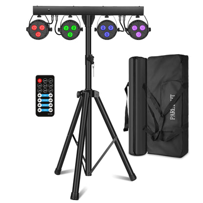 ClypsoReign Stage Lights with Stand 120W, Professional DJ Lights Package, RGBW LED 4-Par Gigbar with DMX & Sound-Activated Stage Lighting System for DJs Band Party Wedding Church & Concert, 7FT Tripod