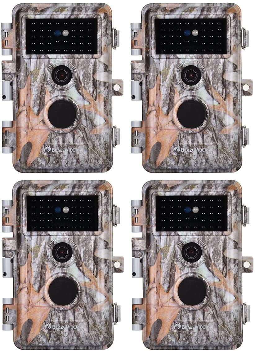 4-Pack Game & Trail Camera, 64MP 1296P H.264 MP4 Video Cam with 940nm No Glow Night Vision Motion Activated IP66 Waterproof for Outdoor Wildlife Monitoring, Yard Security, Animal Observation