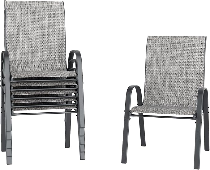 UDPATIO Patio Chairs Set of 6, Stackable Outdoor Dining Chairs for All Weather, Outdoor Furniture with Breathable Textilene Fabric, 350LBS Capacity, for Garden, Backyard, Deck (Light Grey)
