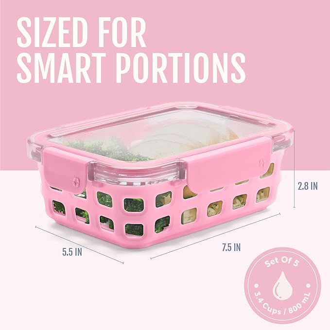 Ello Duraglass 3.4 Cup Meal Prep Sets 10Pc, 5 Pack Set- Glass Food Storage