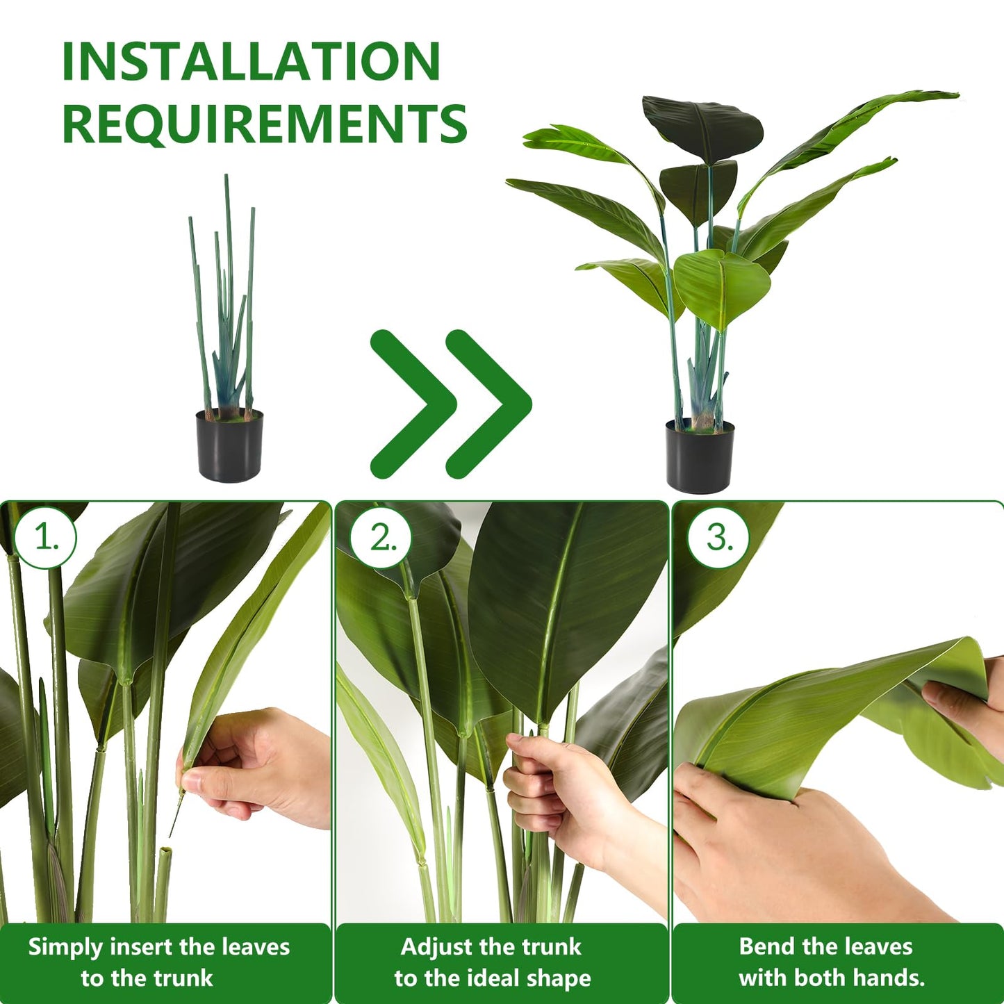 WC WAH CHUN Artificial Bird of Paradise Plant Fake Tropical Palm Tree for Indoor Outdoor, Perfect Faux Plants for Home Garden Office Store Decoration (H 120cm)