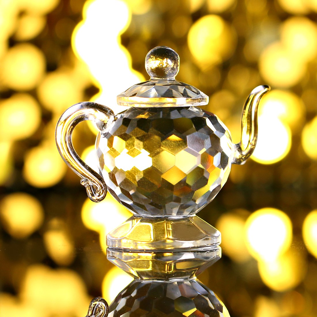 H&D HYALINE & DORA Crystal Teapot Figurine Chinese Collection Ornament Home Office Decor 1.7-Inch